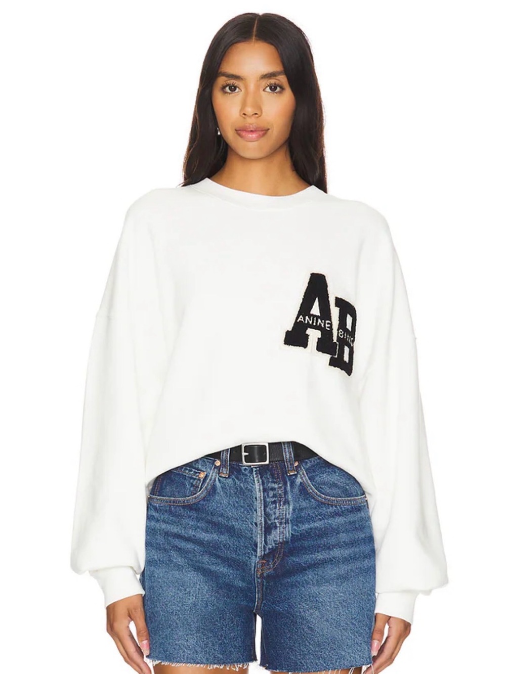 Anine Bing off white miles letterman sweatshirt